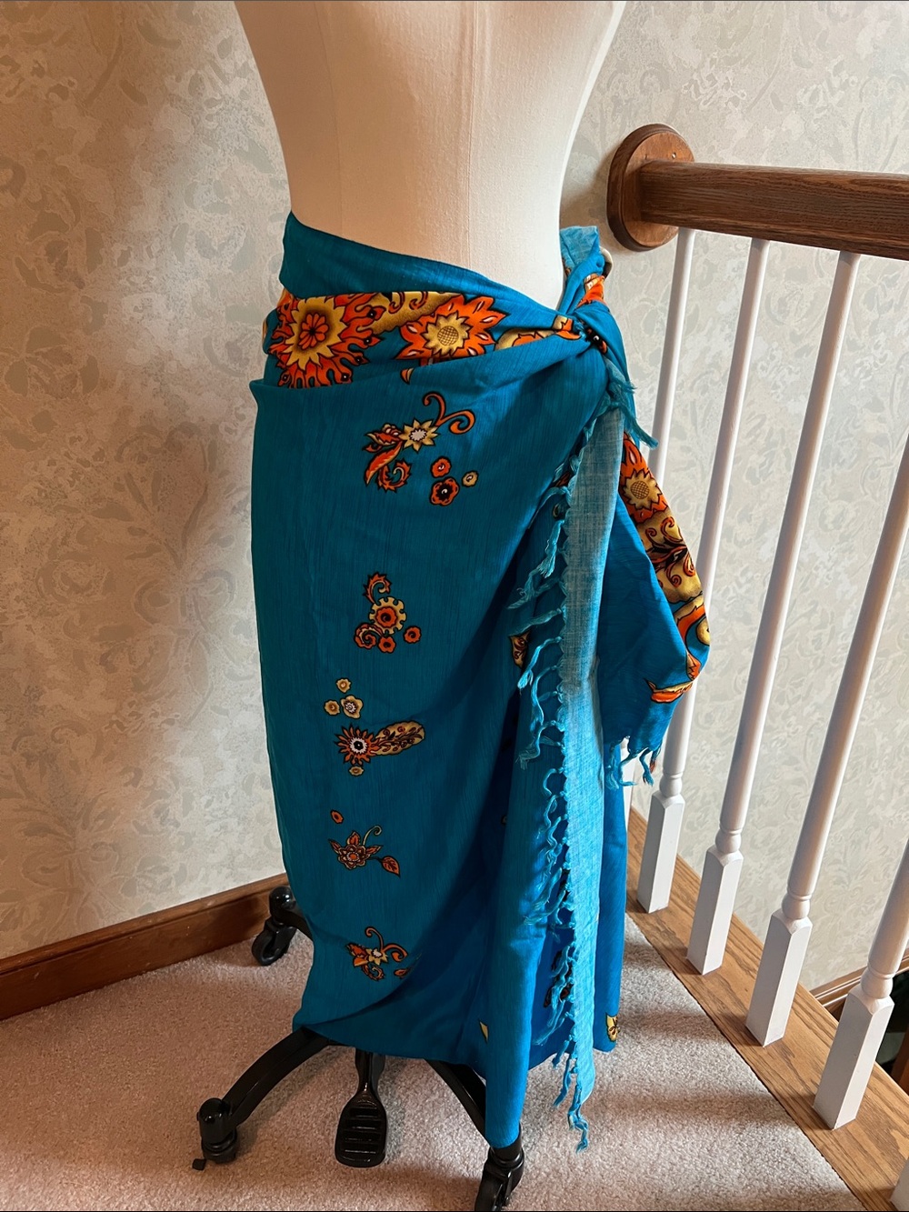 Turquoise Floral Wrap Sarong Beach Cover-Up